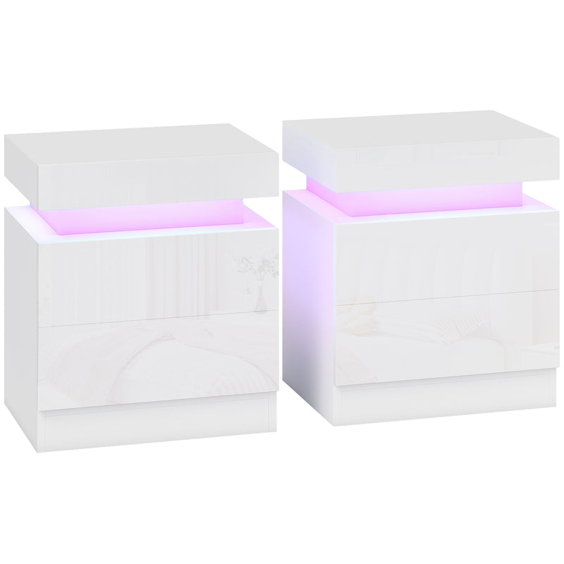 Bedside Tables Set with LED Lighting and Storage Drawers for Modern Bedrooms White
