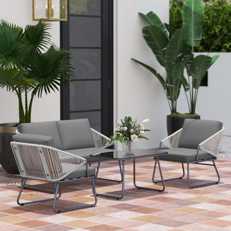 Grey Four Piece Rattan Garden Sofa Set With Strong Panels by Outsunny