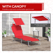 Red Folding Reclining Sun Lounger with Adjustable Canopy for Beach or Garden Relaxation