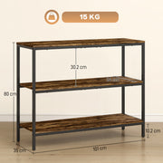 3 Tier Console Table with Open Storage Shelves Ideal for Hallway or Living Room, Rustic Brown