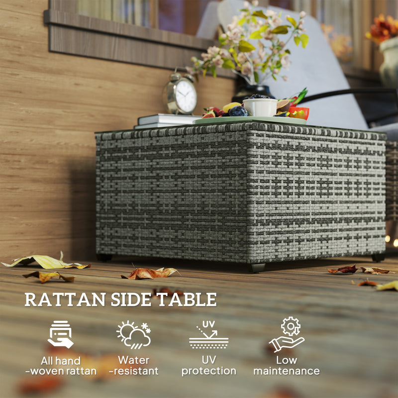 Light Grey Rattan Side Table with Glass Top 62 x 62 cm by Outsunny