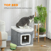 2 Level Indoor Cat House with Top Bed and Hanging Toys Ideal for Multiple Kittens Grey AOSOM