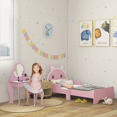 Kids Wooden Bedroom Furniture Set with Bed Dressing Table and Stool for Ages 3 to 6 Years, Pink