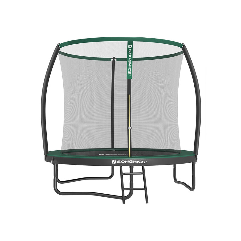 Songmics 244cm trampoline with safety net and ladder, studio front view, green