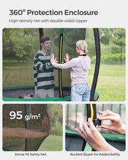 Close-up of the zippered safety net enclosure on the Songmics 244cm trampoline