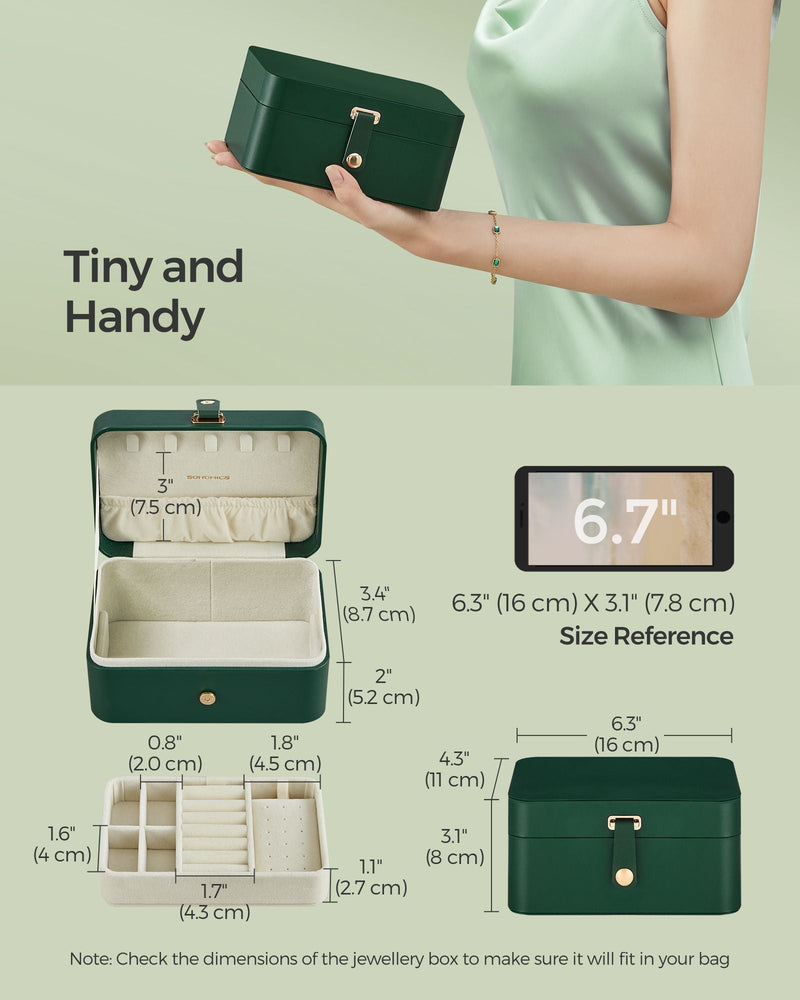 Tiny and Handy panel with a size guide giving the case as 16 cm wide, 11 cm deep and 8 cm high