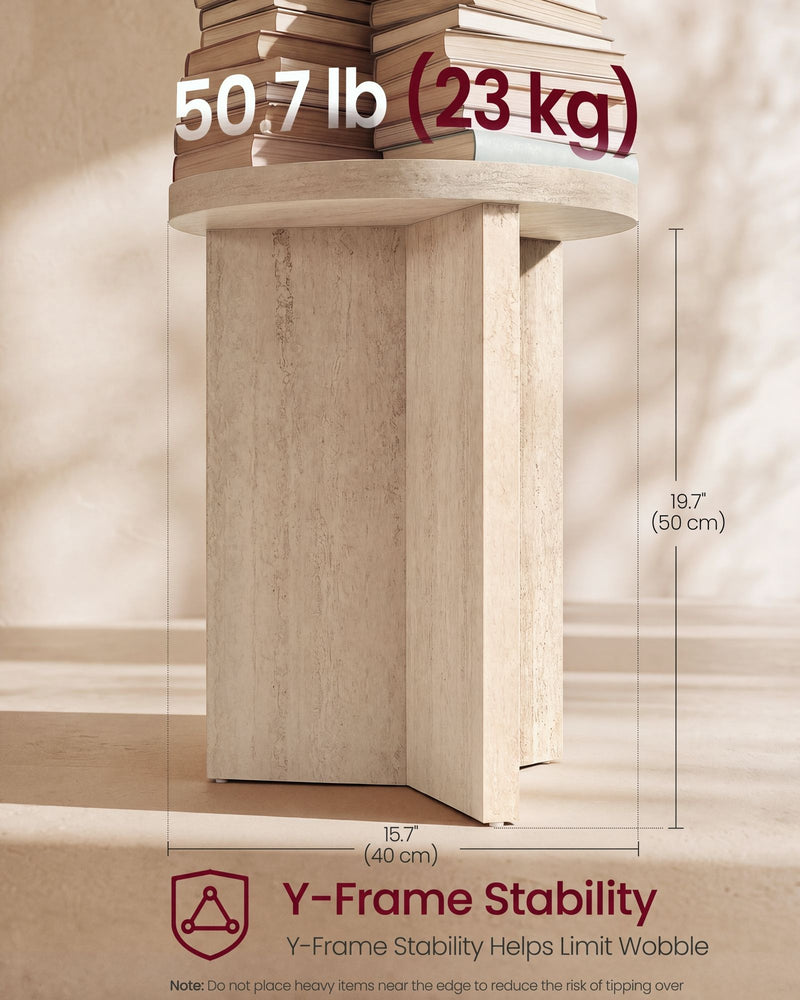 Side table dimensions diagram showing 40 cm width, 50 cm height and a 23 kg load capacity