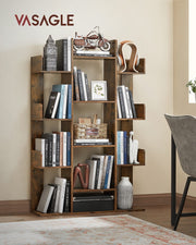 Vasagle branded shot of the tree bookshelf filled with books, headphones and ornaments
