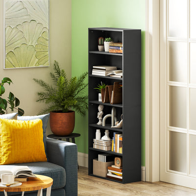 Black 6 Shelf Wooden Bookcase Freestanding Storage Unit For Home Or Office by Homcom