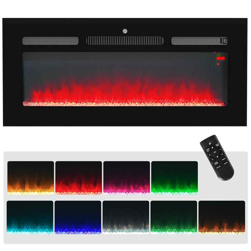 102cm Electric Wall Mounted Fireplace With Remote Control And 9 Flame Colours, Black