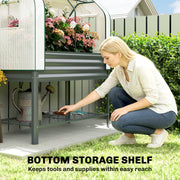 Raised Garden Planter With Greenhouse Cover And Tool Shelf For Easy Gardening Dark Grey Outsunny