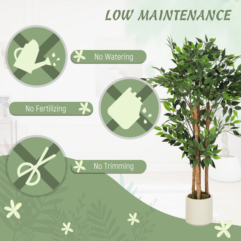 120cm Artificial Ficus Tree With Realistic Wood Trunk In Pot For Indoor Display Green