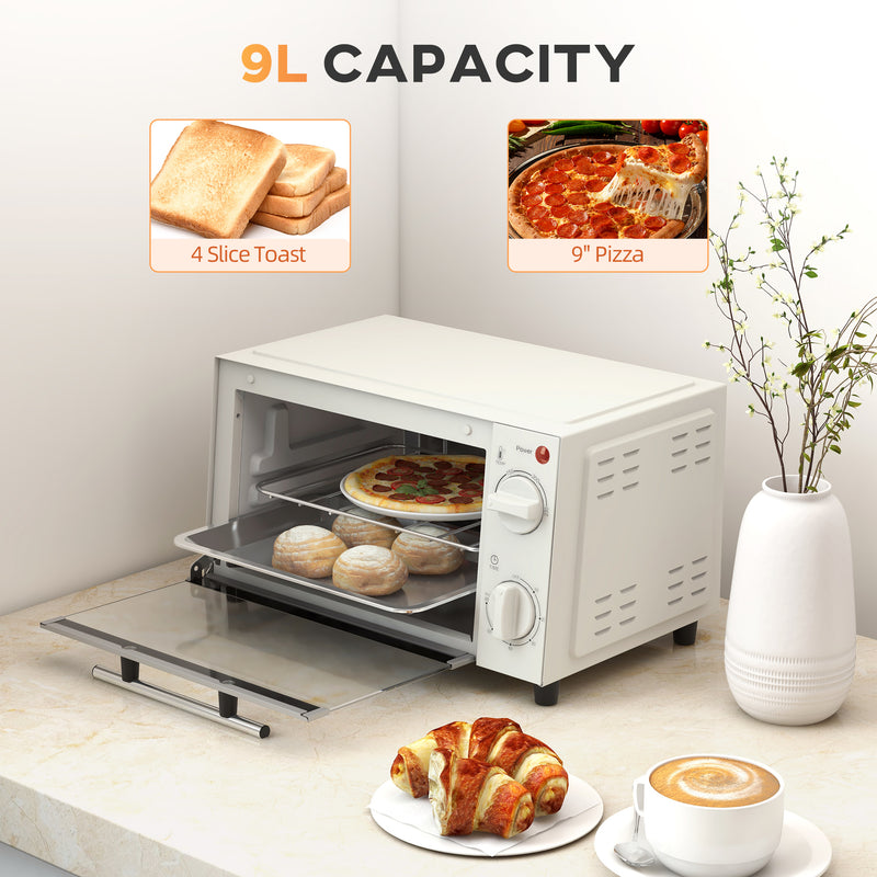 9L Mini Electric Oven With Adjustable Timer and Grill Function Ideal for Small Kitchens Cream