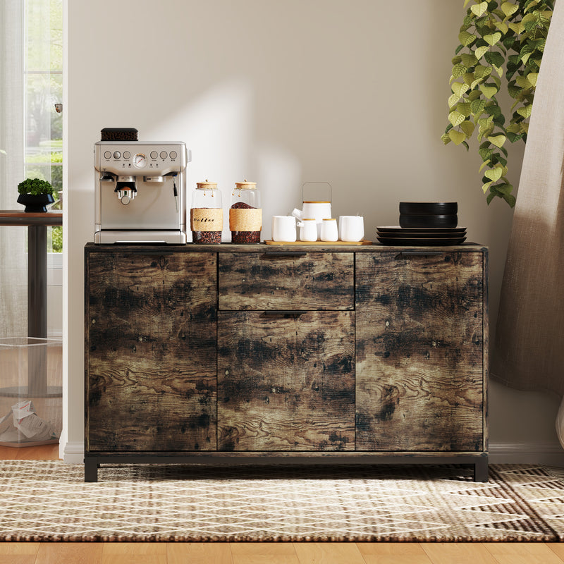 Industrial Sideboard Storage Cabinet with Doors Drawer and Shelves Rustic Brown by HOMCOM