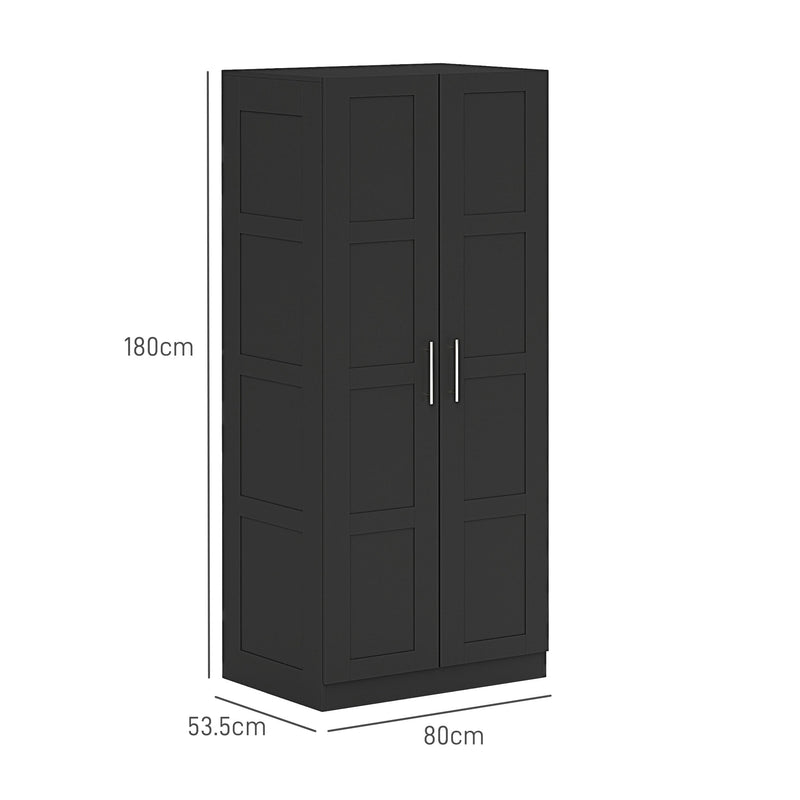 Black Double Panelled Door Wardrobe with Shelves by HOMCOM