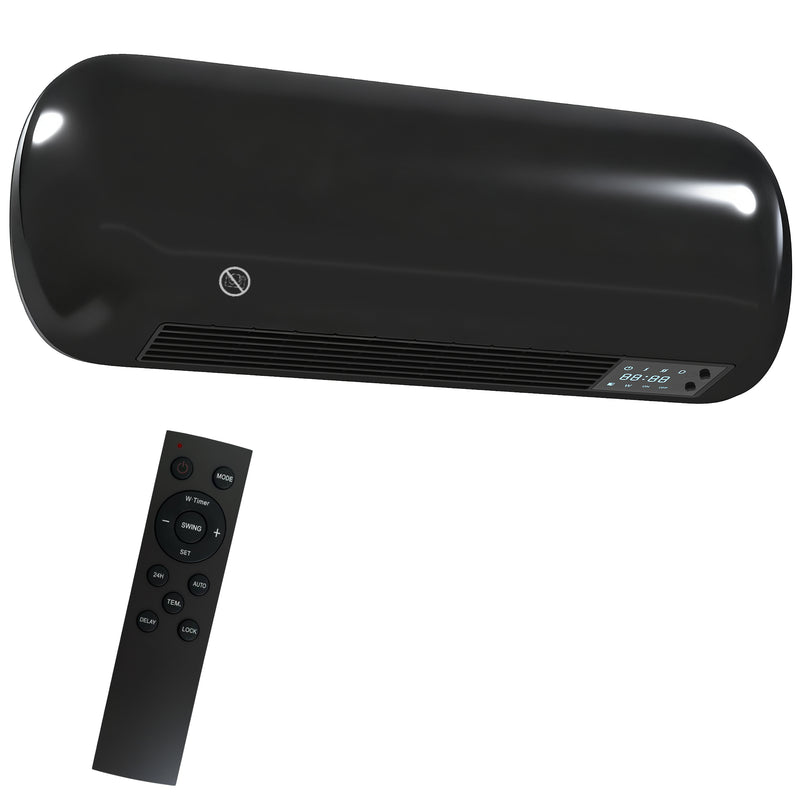 2000W Wall Mounted Ceramic Heater With Fan And Adjustable Thermostat For Home Use, Black