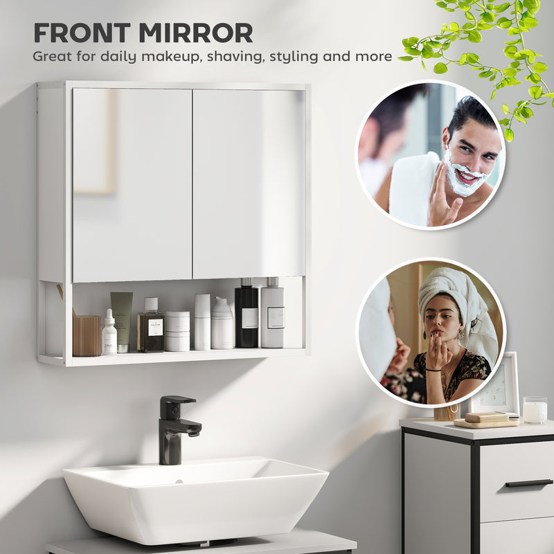 Wall Mounted Bathroom Mirror Cabinet With Soft Close Doors And Adjustable Shelf, White