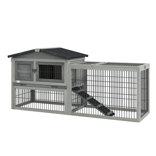 Wooden Rabbit Hutch With Spacious Outdoor Run Ideal for Garden Pet Housing Grey
