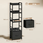 Slim Bookshelf with Drawer and Hooks for Small Spaces and Organised Storage Black AOSOM