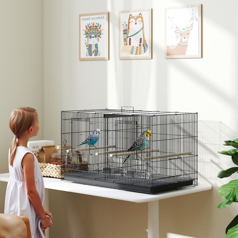 Black Bird Cage with Divider 4 Perches Slide Out Tray and Feeders for Budgies and Canaries by PawHut