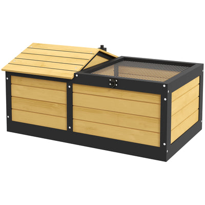 Wooden Tortoise House with Run and Hideout Ideal for Small Reptiles and Pets, Yellow