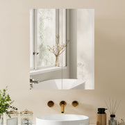 Bathroom Wall Mounted Mirror Cabinet with Adjustable Shelf for Extra Storage White AOSOM