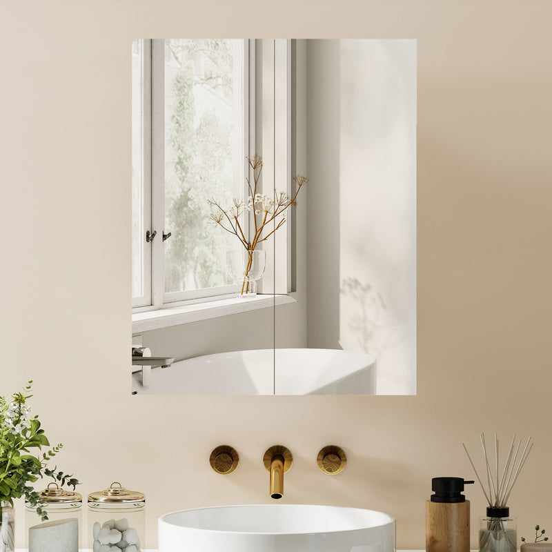 Bathroom Wall Mounted Mirror Cabinet with Adjustable Shelf for Extra Storage White AOSOM