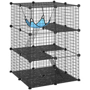 Modular Indoor Cat Enclosure with Adjustable Panels and Resting Hammock Black AOSOM