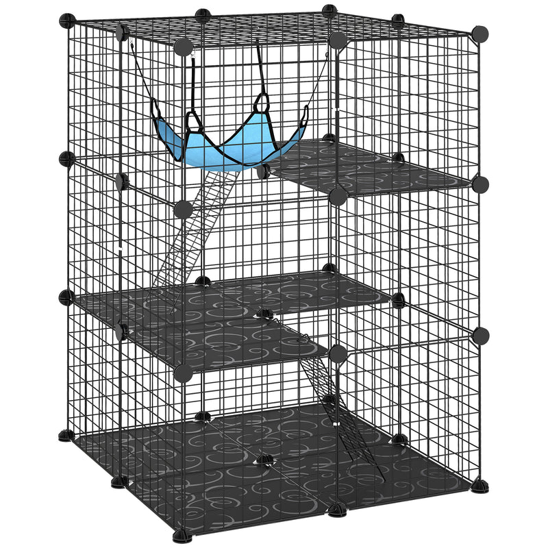 Modular Indoor Cat Enclosure with Adjustable Panels and Resting Hammock Black AOSOM