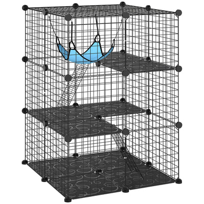 Modular Indoor Cat Enclosure with Adjustable Panels and Resting Hammock Black AOSOM