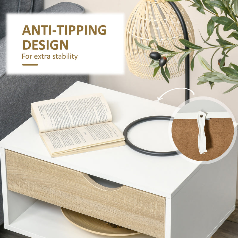 Set of 2 Bedside Tables with Drawer and Shelf for Bedroom Storage by HOMCOM