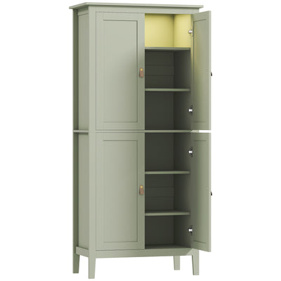 Tall Kitchen Pantry Cupboard with Motion Sensor LED Light for Storage Organisation Green