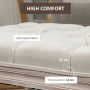 Close-up of the linen-touch seat showing the 12 cm cushion thickness