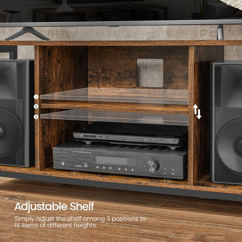 Adjustable middle shelf between two speakers with its 3 height positions marked