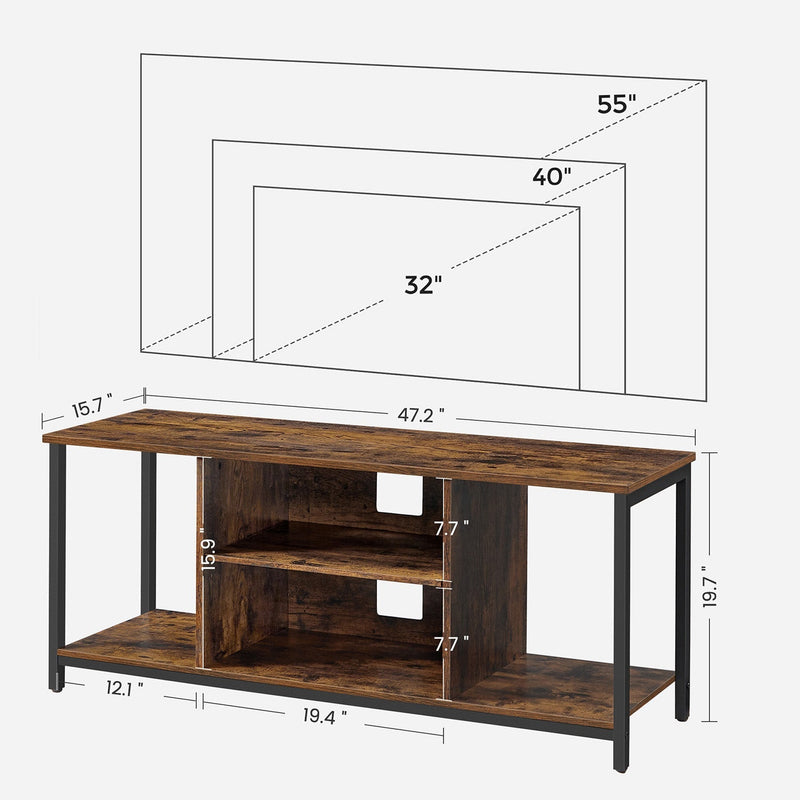 Diagram comparing 32, 40 and 55 inch TV screens against the stand above its dimensions