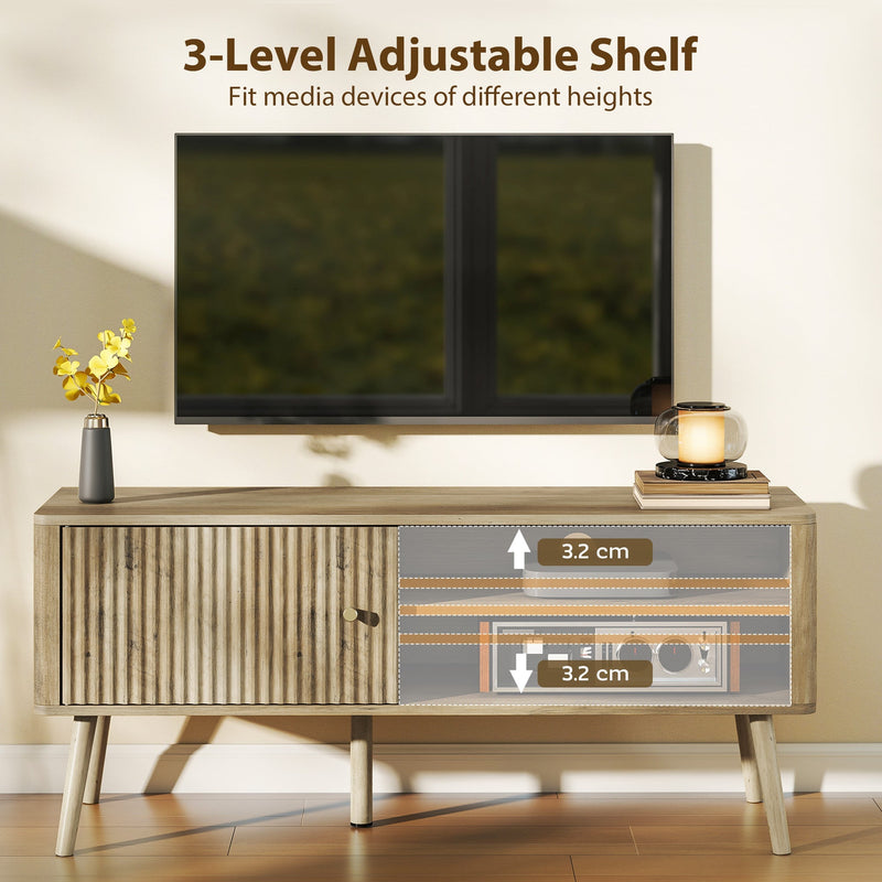 Close-up of the open shelf adjusted 3.2cm up or down to fit media devices of different heights