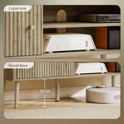 Split image showing the rear cable hole and the 20cm raised base for easy cleaning underneath