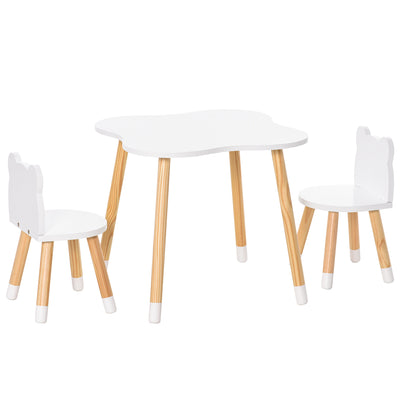 3 Piece Kids Table and Chair Set with Bear Shaped Seats for Toddlers Ages 1 to 4, White