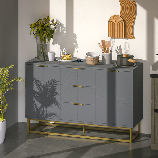 Grey Sideboard with 3 Drawers and Adjustable Shelves for Living Room Storage