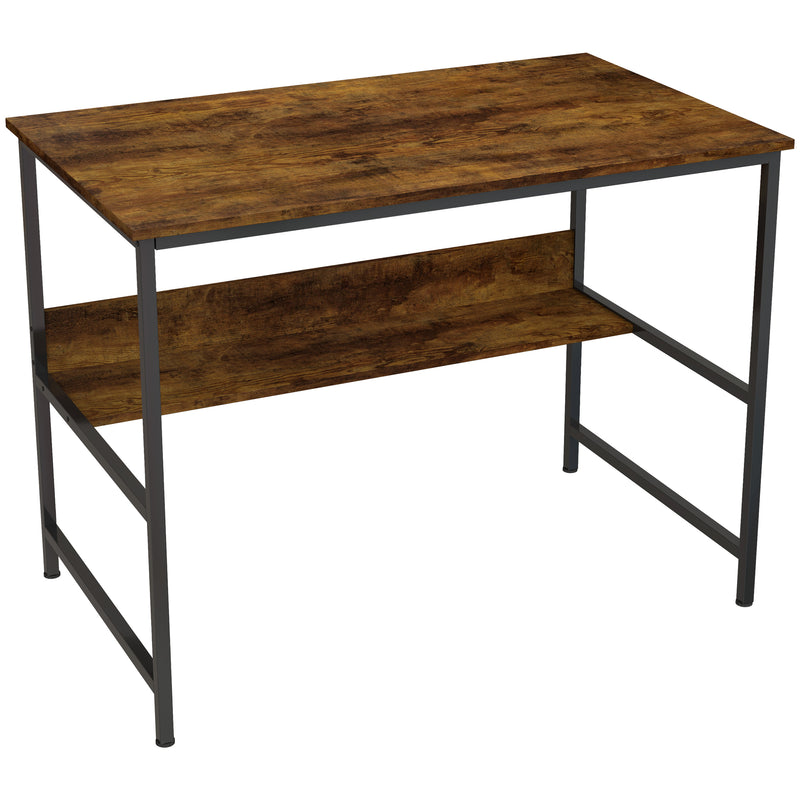 Rustic Brown 2 Tier Computer Desk 100 x 60 cm with Storage Shelf