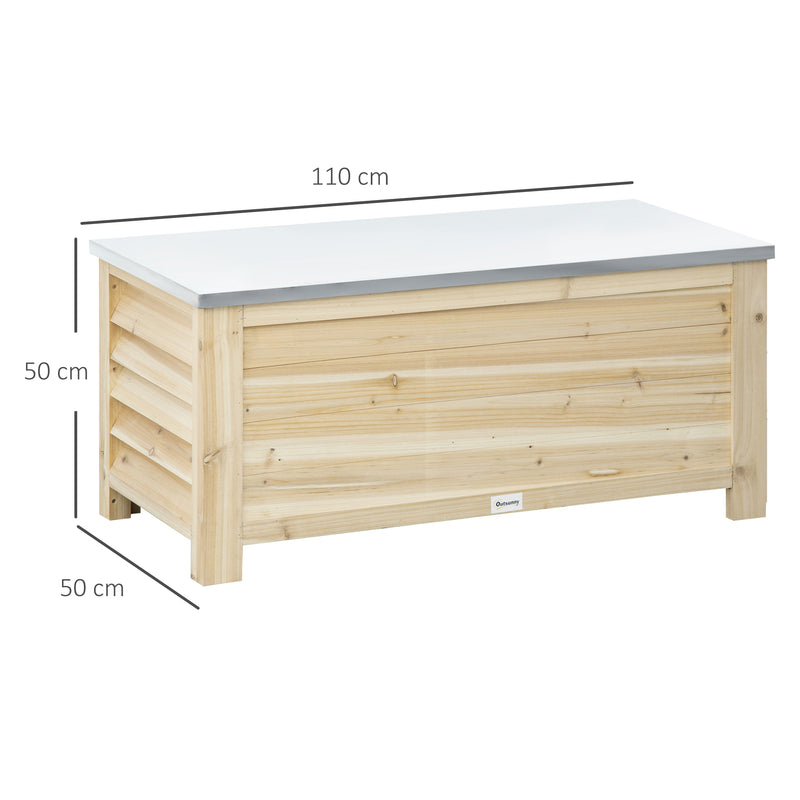 155L Outdoor Garden Storage Box With Metal Top Ideal For Tools And Equipment Natural Wood