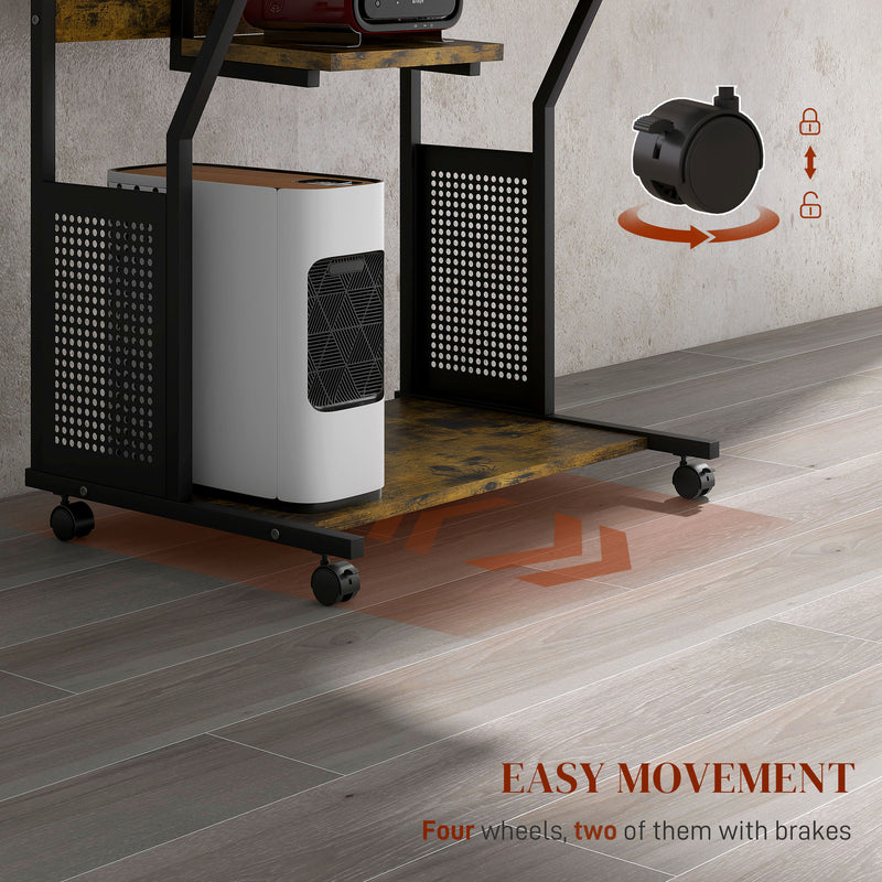 Computer Desk with Sliding Keyboard Tray and Shelves for Home Office Storage Brown Black