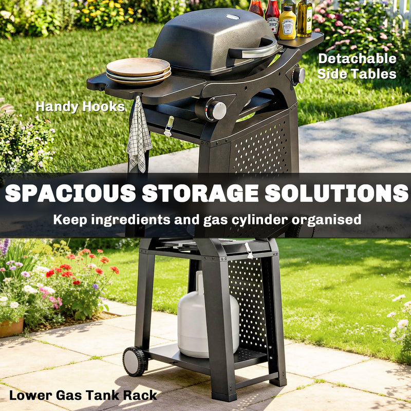 Portable 2-in-1 Gas Barbecue Trolley with 2 Burners for Flexible Outdoor Cooking, Black Outsunny