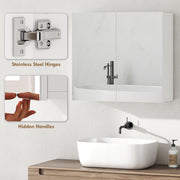 Wall Mounted Double Door Bathroom Cabinet With Mirror And Storage Shelves, White AOSOM