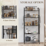 Five Tier Steel Kitchen Storage Shelf Unit With Sturdy Frame For Home Organisation Black