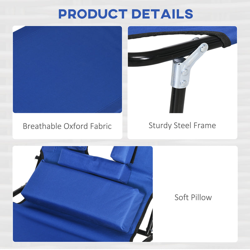 Blue Folding Sun Lounger Set of 2 with Adjustable Backrest and Face Hole for Garden Use
