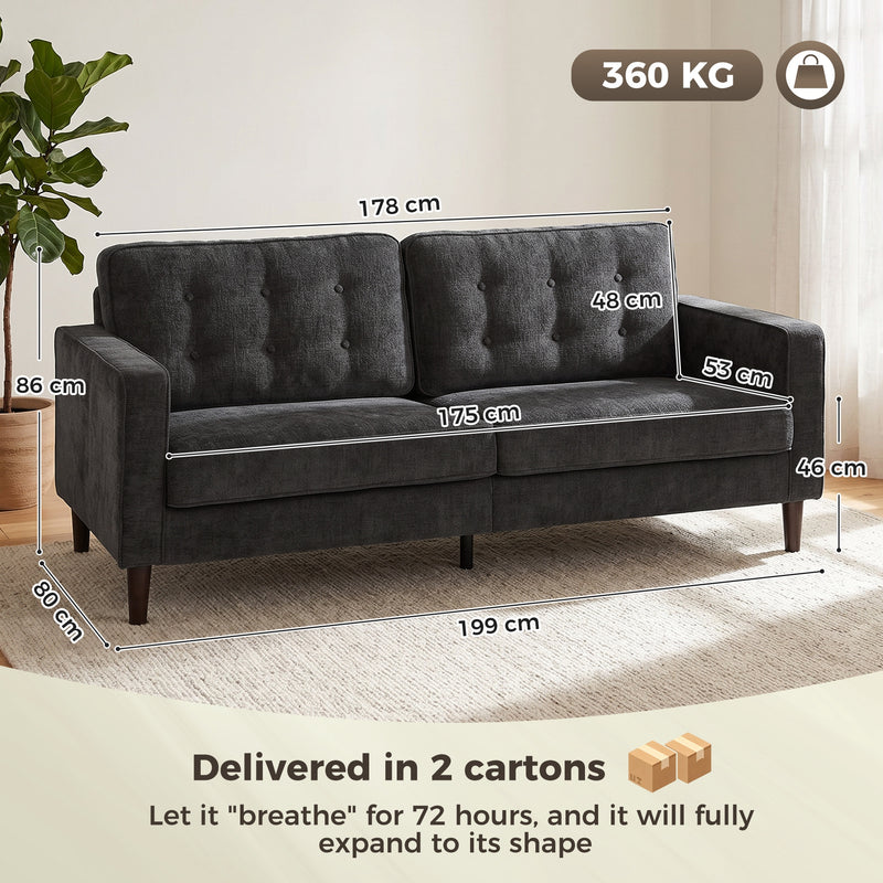 3 Seater Sofa for Family Lounging with Deep Cushions and Velvet Upholstery Dark Grey