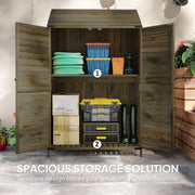 Spacious storage panel numbering the two tiers, with tubs on the shelf and a toolbox on the base