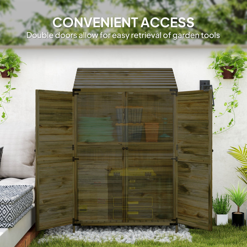 Convenient access panel showing both doors swung fully open against a white garden wall