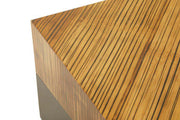 Close-up of the dark ebony finish on the coffee table base